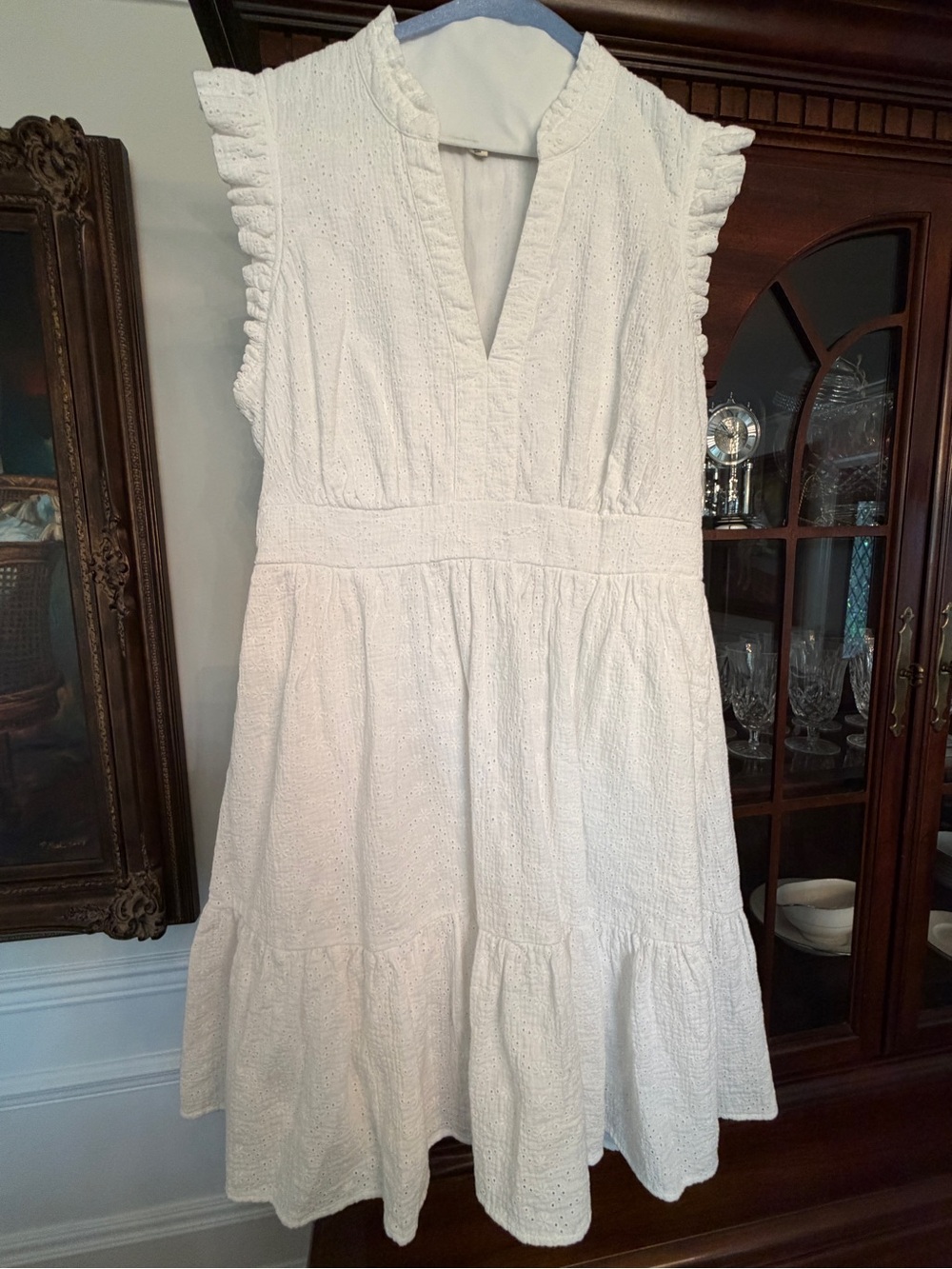 Boden Wren White Eyelet Mini Dress with Ruffle Cap Sleeves